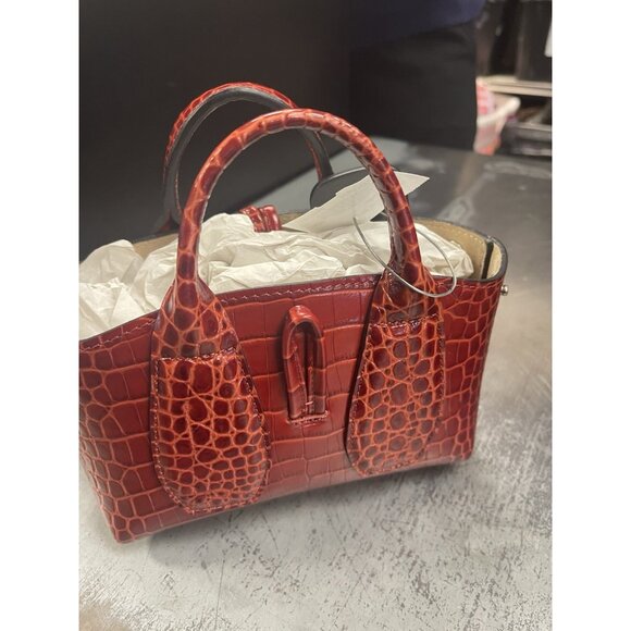 Longchamp Roseau Mine Croc Embossed Leather Shoulder Bag Marmalade Red NWT $495 - Picture 5 of 8